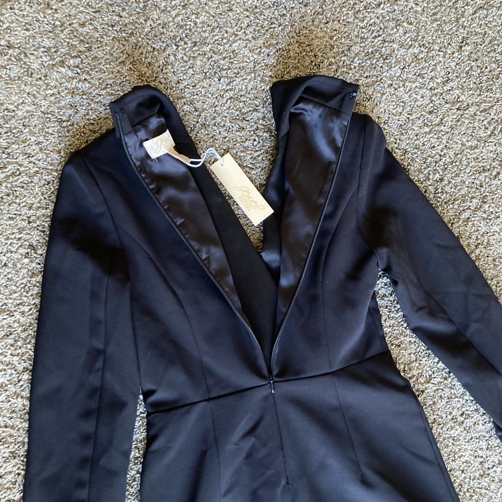 JouJou by Badgley Mischka Black Tuxedo Blazer Romper Size 0 Rhinestone Trim - Picture 14 of 16